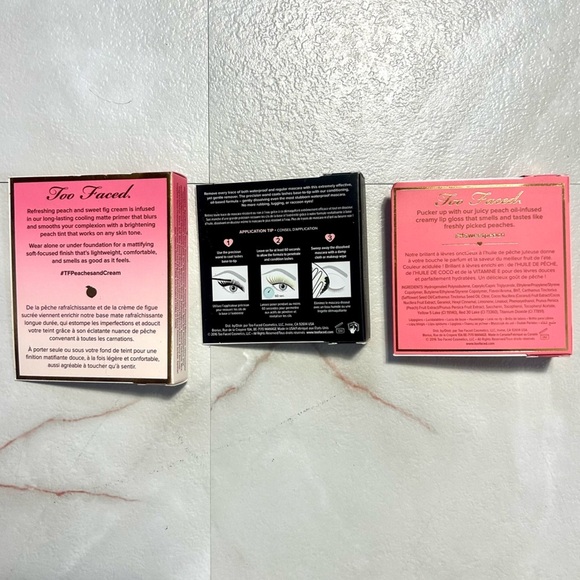 TWO FACED Bundle Sweet Peach Lip Oil Primed And Peachy Primer Mascara Melt Off - Picture 2 of 2